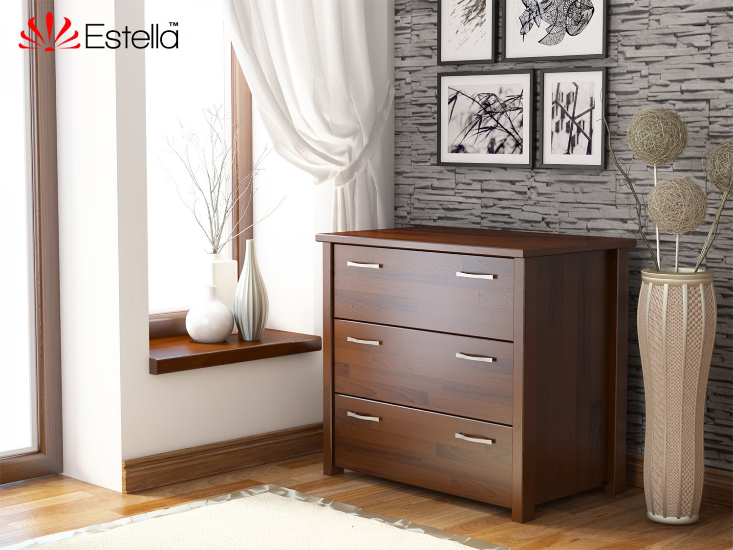 

Комод Estella 3 отделения Тесса Каштан (108 Щит)