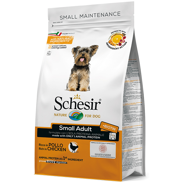 

Сухой монопротеиновый корм Schesir Dog Small Adult Chicken для взрослых собак малых пород с курицей 800 г