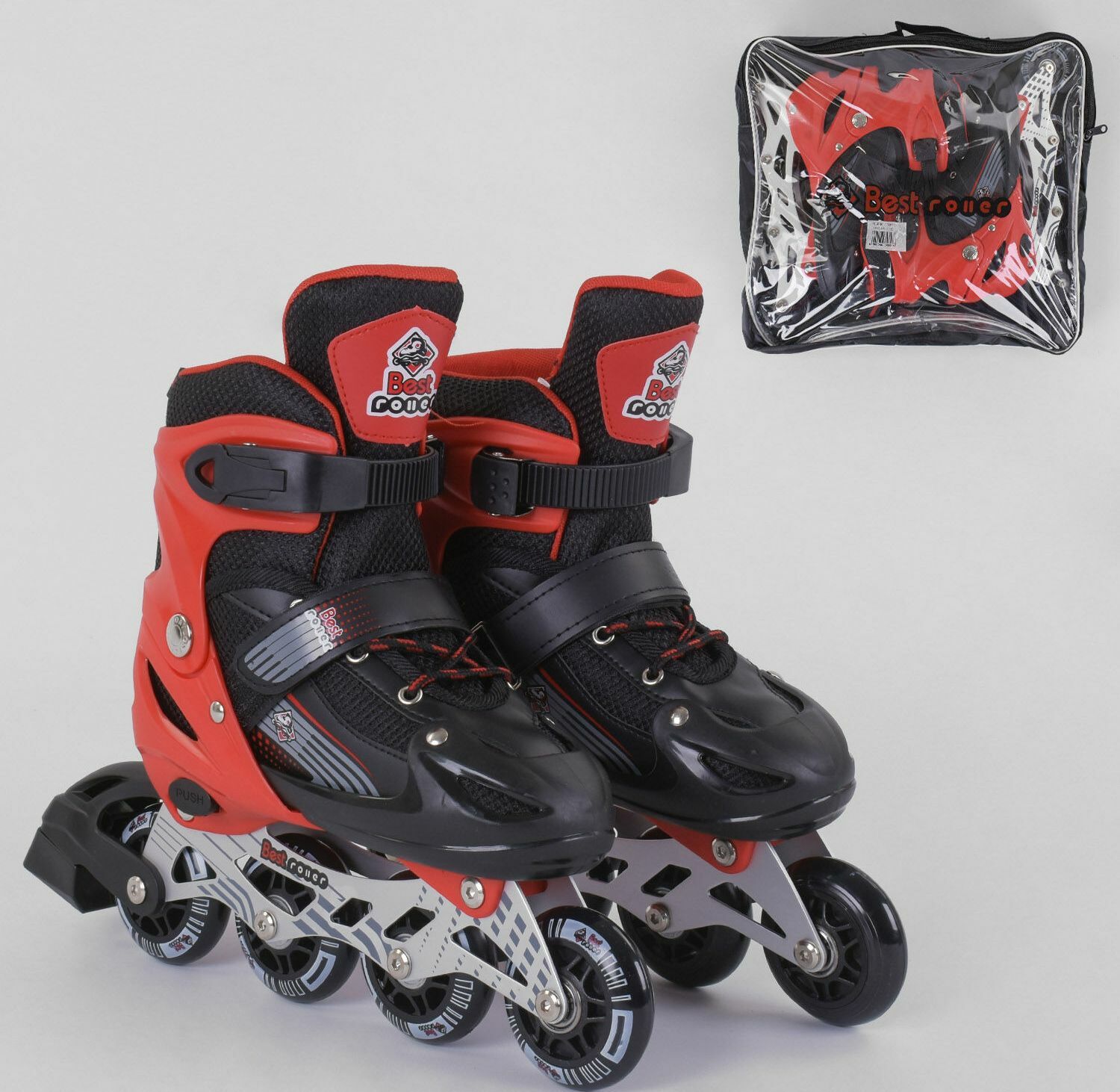 

Роликовые коньки раздвижные Best Rollers 70047-М Размер 34-37 Колеса PVC с подсветкой Сумка Красный