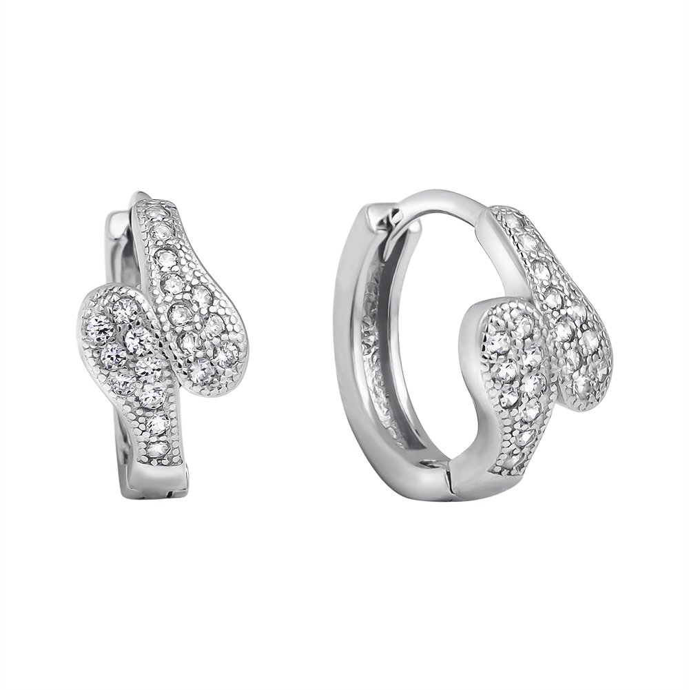 

Серебряные серьги-колечки с фианитами, d 14mm 000118199