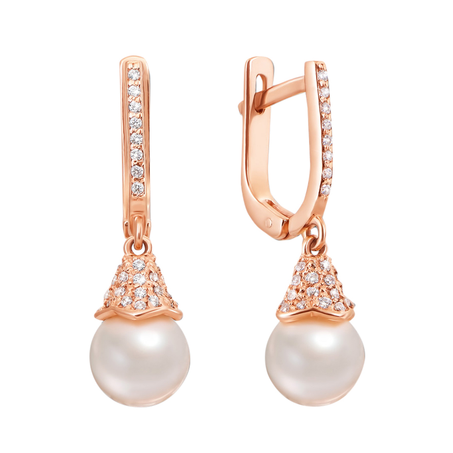 

Золотые серьги-подвески Колокольчики с жемчугом и фианитами