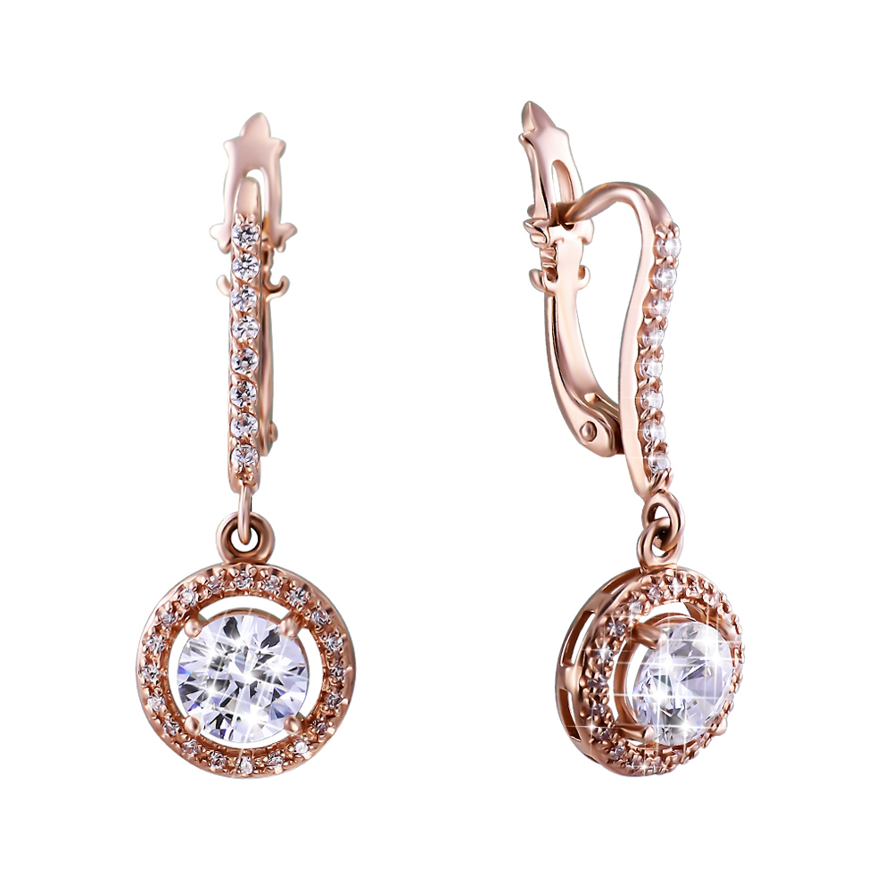 

Серьги-подвески из красного золота с цирконием Swarovski 000140069