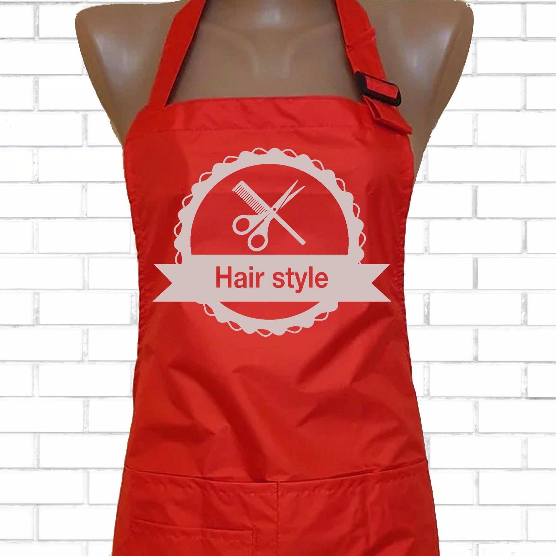 

Фартук с принтом "Hair Style" для парикмахера, стилиста, колориста. Красный