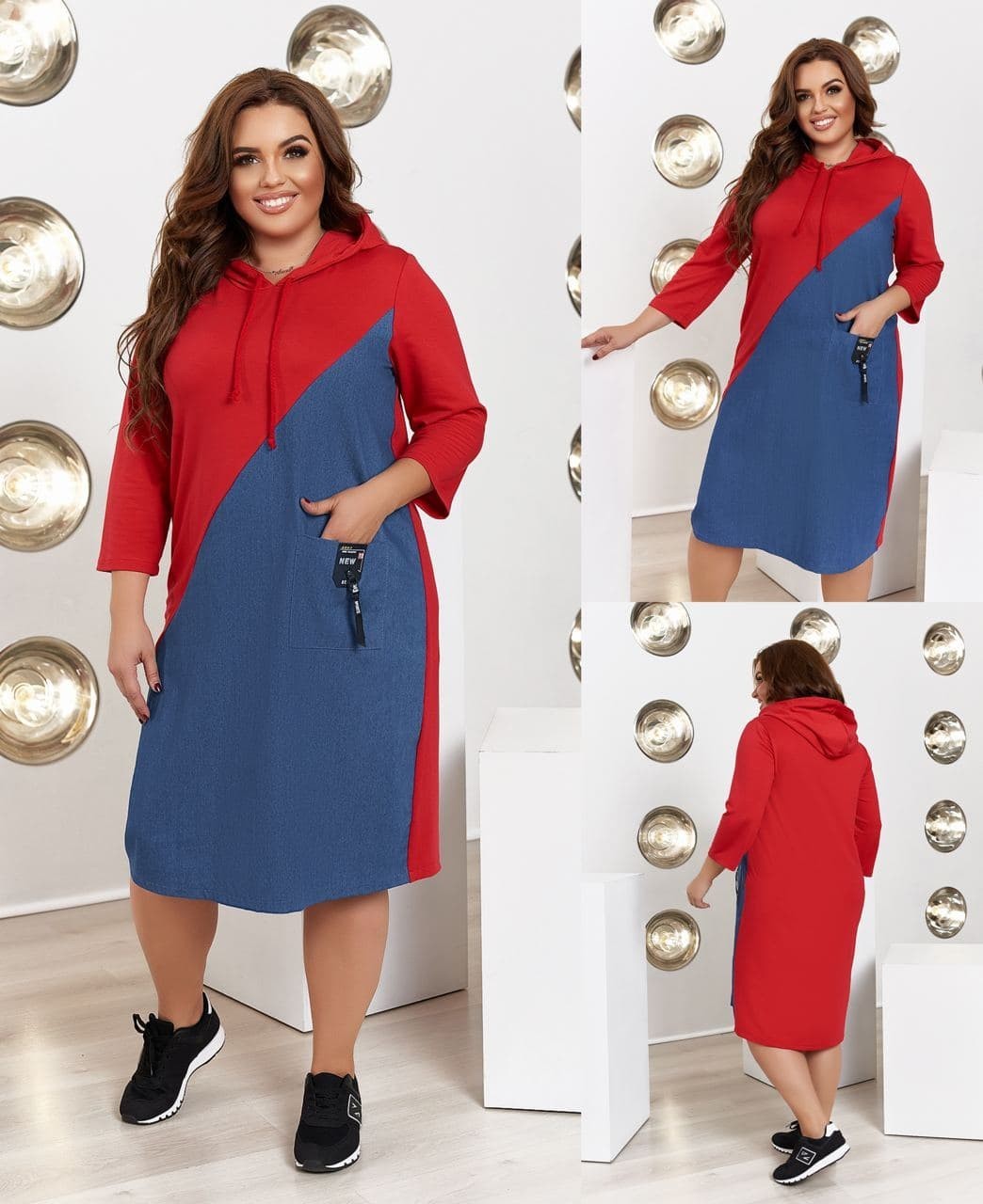

Платье ELLIS PLUS SIZE 4133 Синий+ Красный 52-54