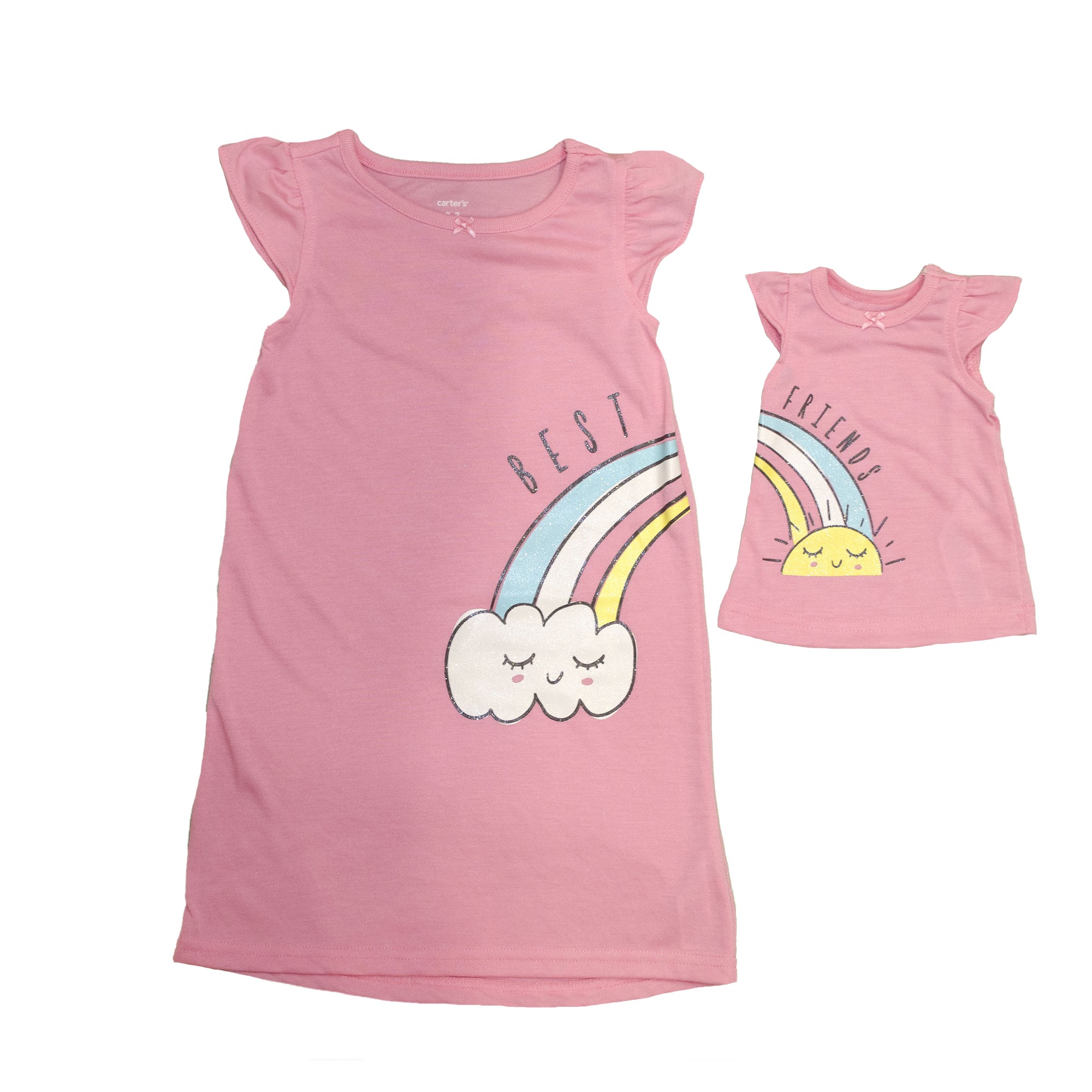 

Ночная рубашка для девочки ( 1 шт ) Carter's розовая с радугой короткий рукав и платье для куклы 2-3 года (89-99 см) 1566