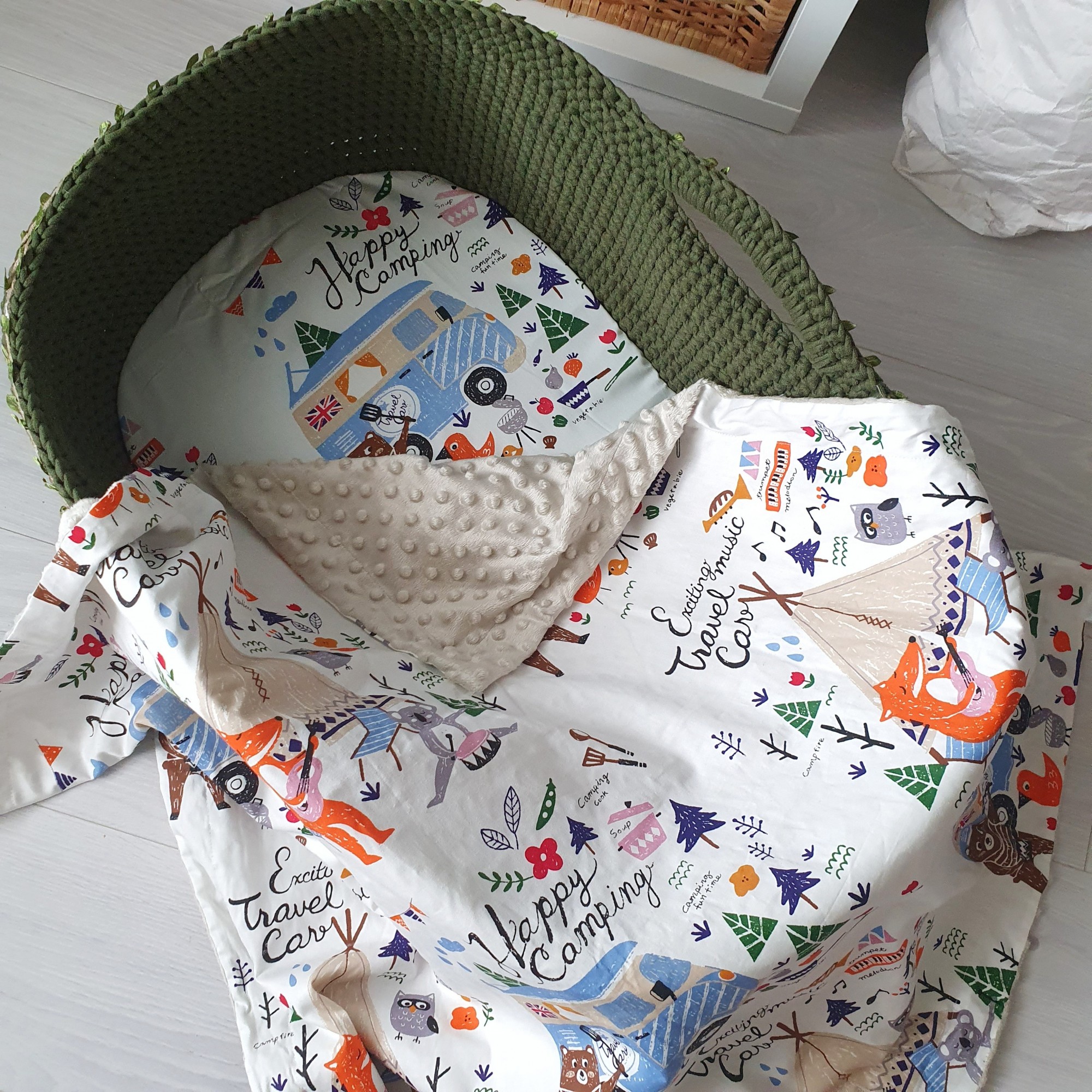 

Плед и наматрасник для люльки MammyDo Happy Camping з звірятками