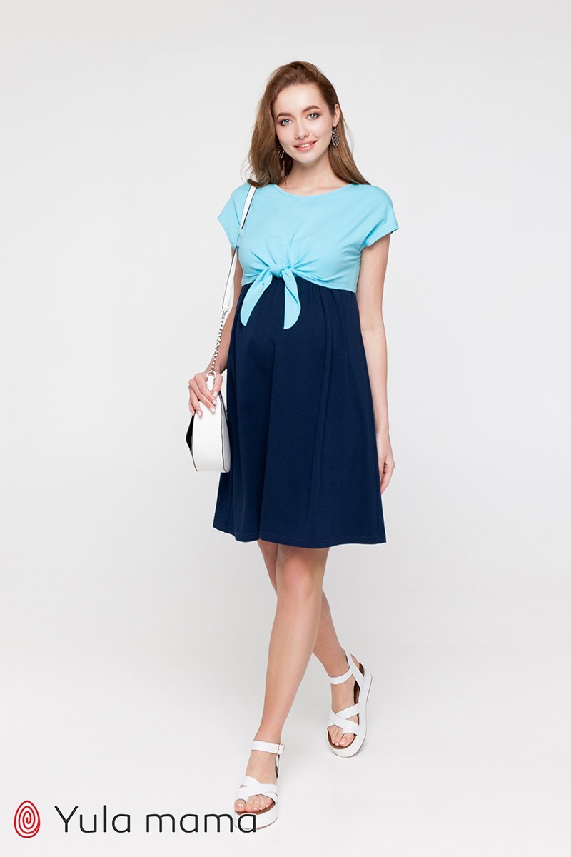 

Платье для беременных и кормящих Юла Мама Carter S аквамариновый с темно-синим (DR-20.112)