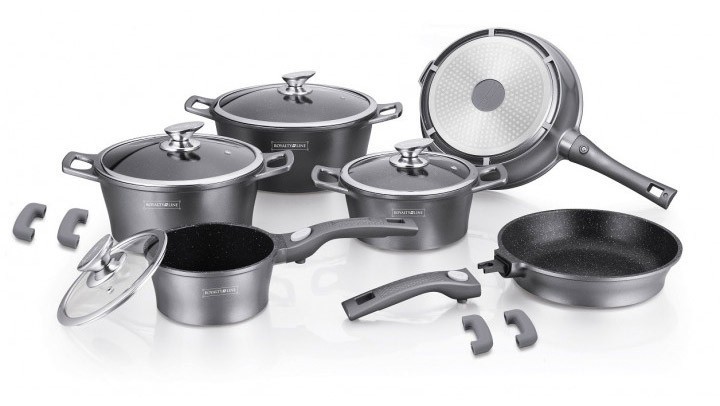 

Набор посуды с антипригарным покрытием Royalty Line RL-ES1014M Grey