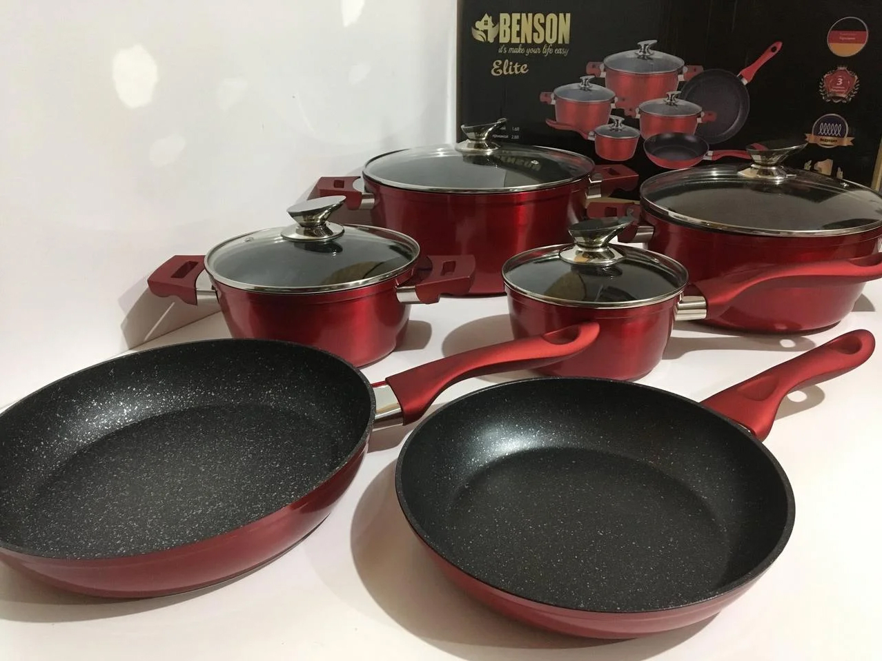 

Набор посуды Benson Elite из литого алюминия с мраморным покрытием 10 предметов (BN-335) (NP)