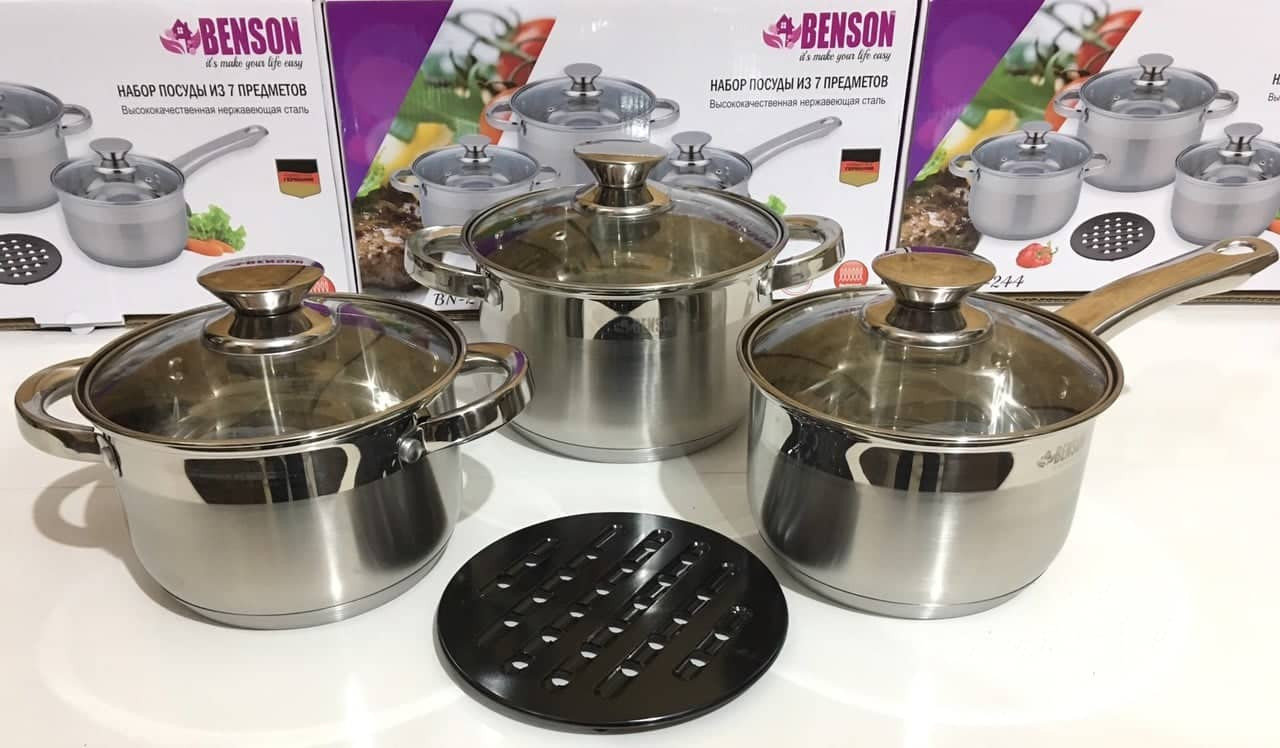 

Набор посуды Benson из нержавеющей стали 7 предметов (BN-244) (NP)