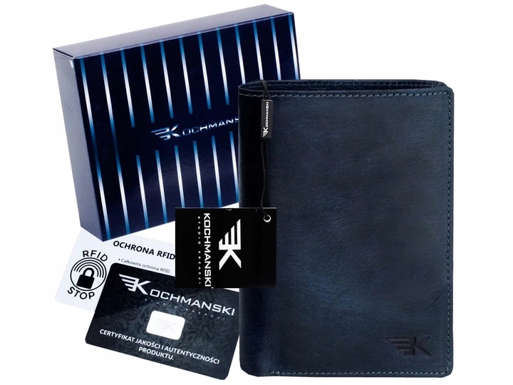 

Мужской кошелёк натуральная кожа Kochmanski RFID 12.9 х 9.5 х 2 см темно-синий (RFID K-HP-N4-3067)