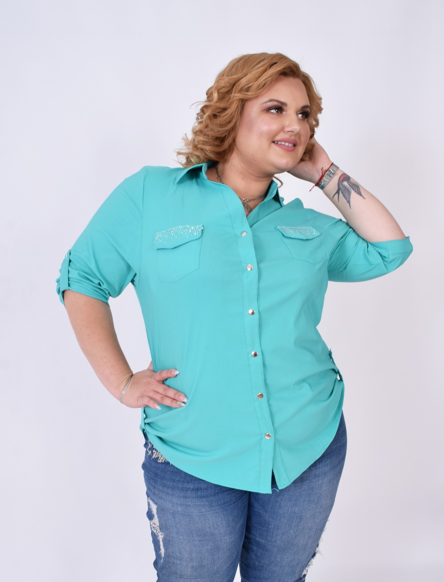 

Женская рубашка Lady Look c заклепками 1122 бирюзовая 56