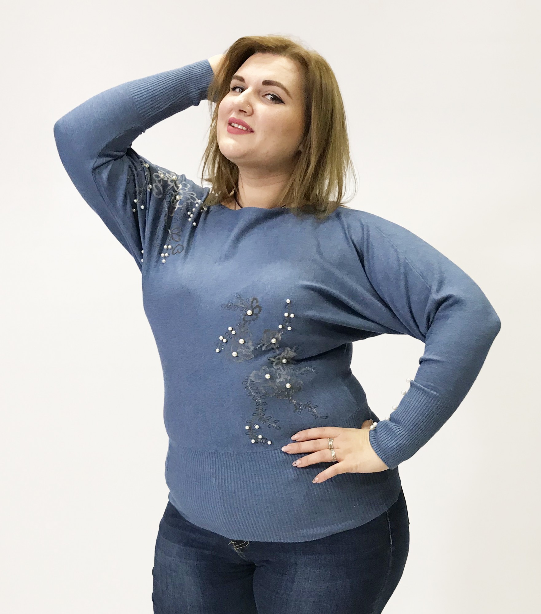 

Женская кофта Lady Look "Жемчуг" 5010 синяя 48-50