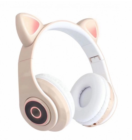 

Беспроводные Bluetooth наушники CXT-B39 Cat Ear с ушками и LED подсветкой Бежевый