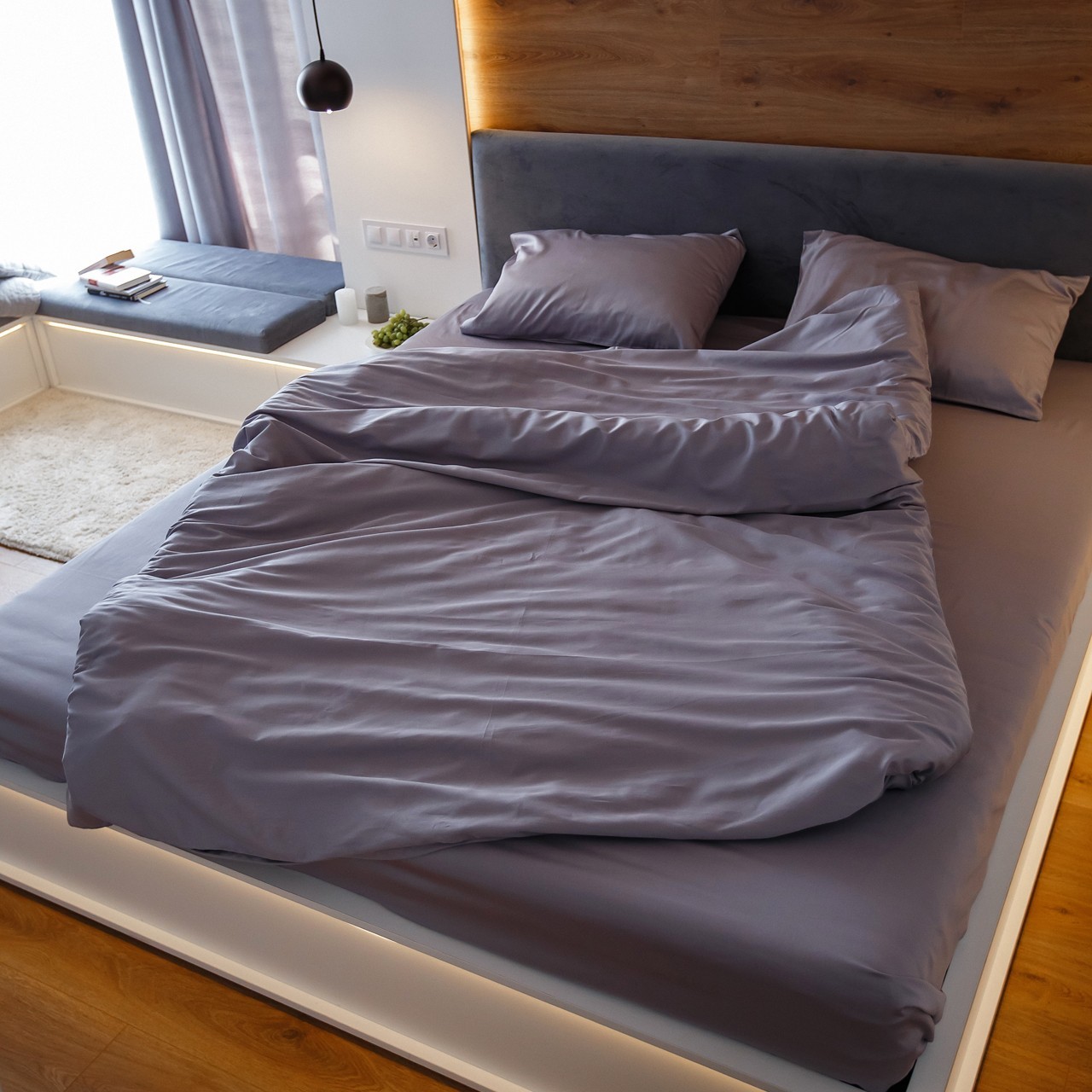 

Комплект постельного белья из сатина NaviHome Светло-серый полуторный