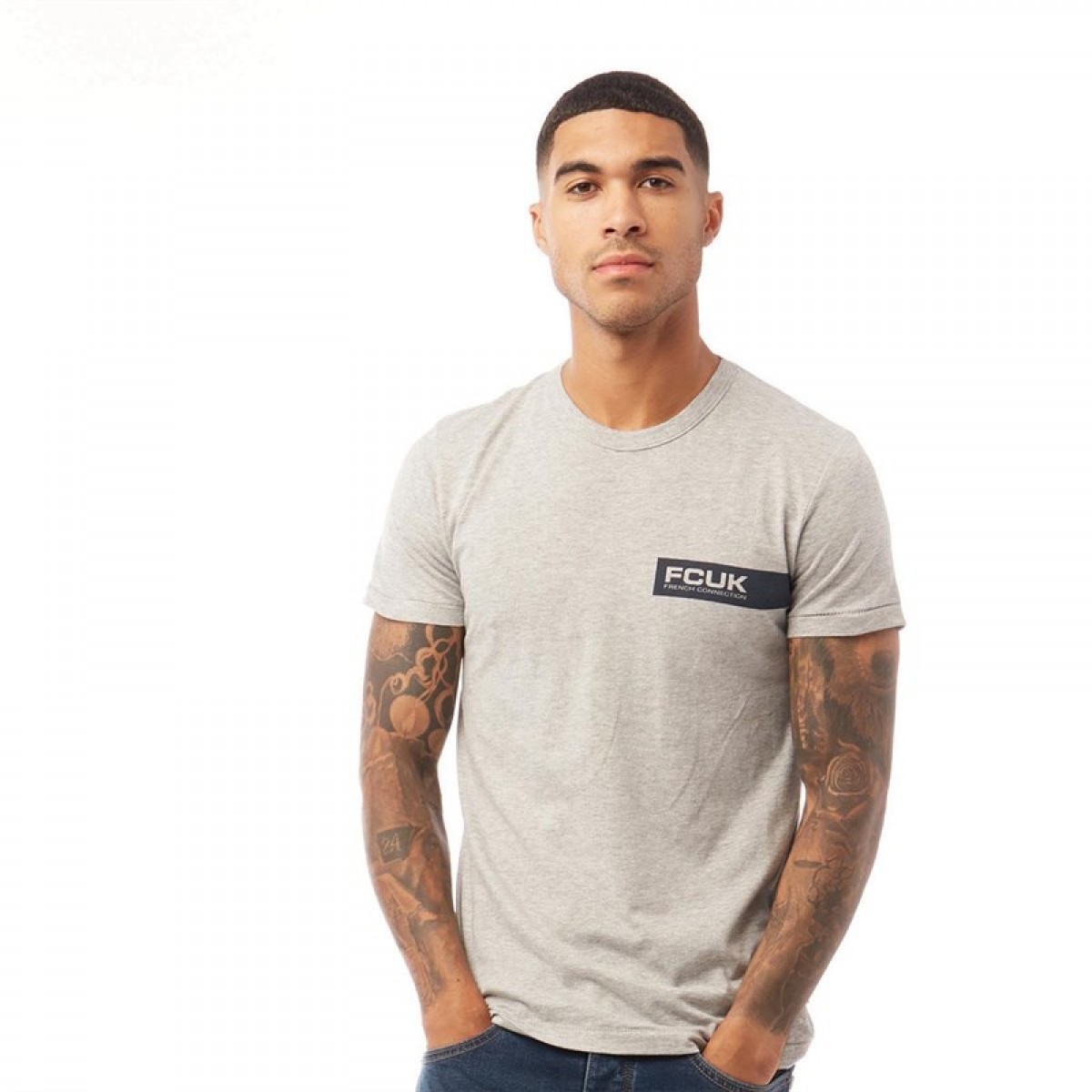 

Футболка French Connection FCUK Left Print Light Grey Melange/Marine Grey Marl, S (44)