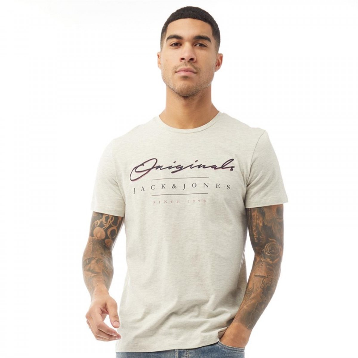 

Футболка JACK AND JONES Marius Neck White Melange Ecru, S (44)