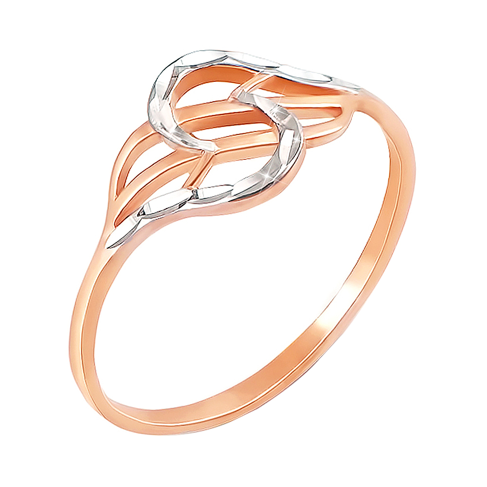 

Золотое кольцо Джина в комбинированном цвете с узором и алмазной гранью 15 размера