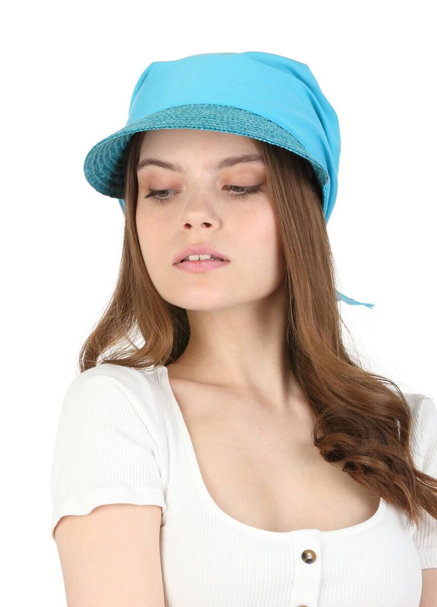 

Козырёк из соломы с косынкой бирюзовый Seeberger