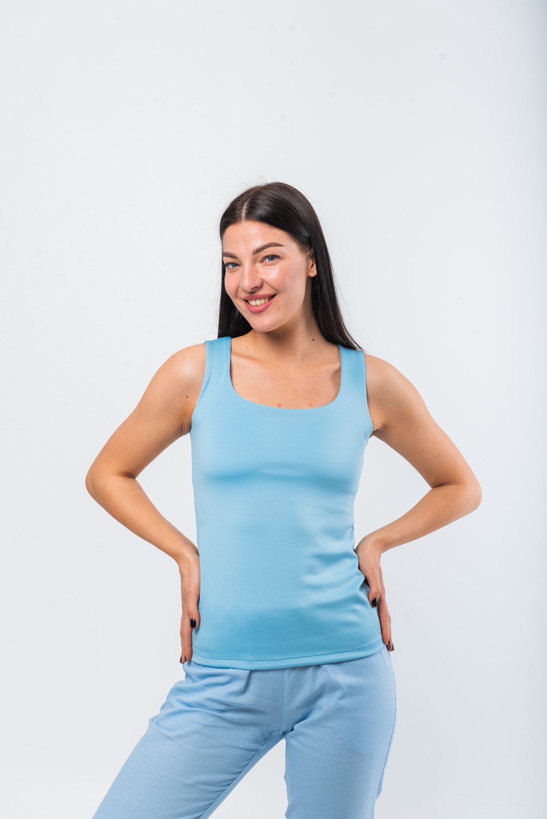 

Майка лето Wear me женская однотонная обтягивающая на широких бретеля  Синий 1w/99/70, Майка лето Wear me женская однотонная обтягивающая на широких бретеля S Синий 1w/99/70
