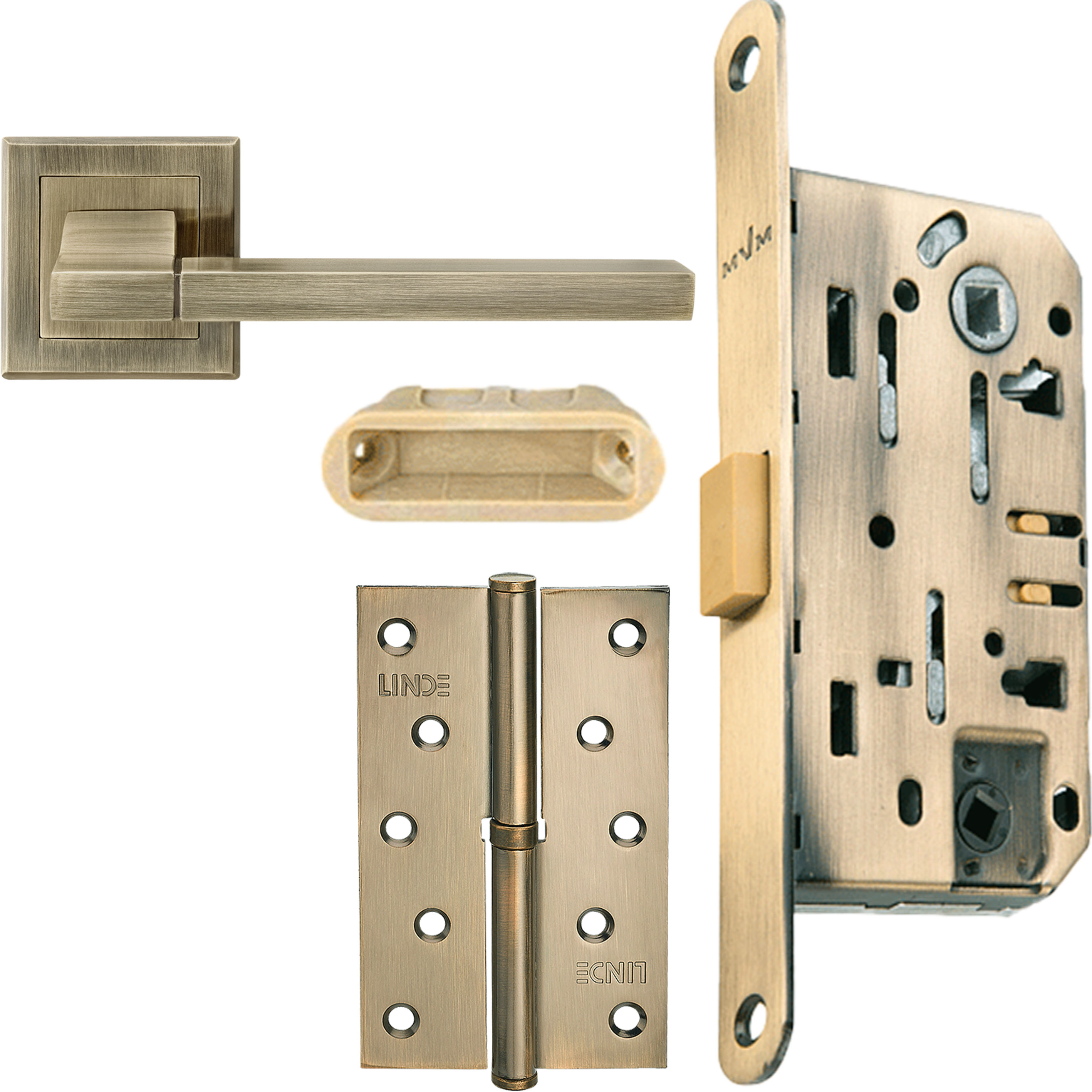 

Ручки комплект с механизмом + съемные петли левой двери Linde Hex Girona AB