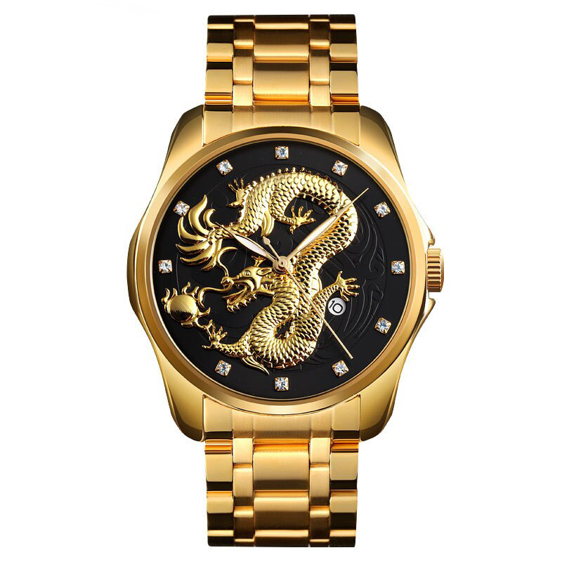 

Мужские часы Skmei 9193 Dragon Black 5 bar Золотистые