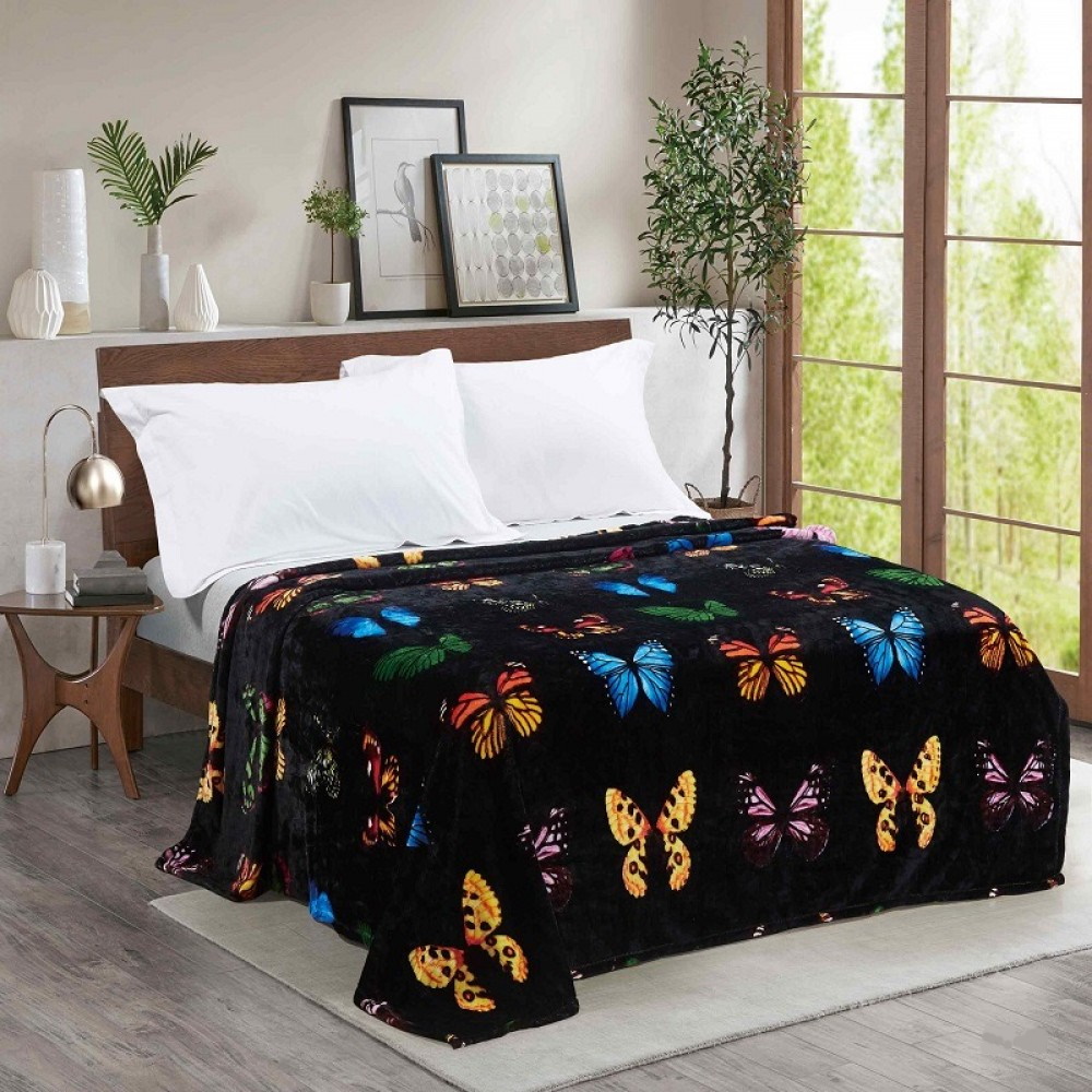 

Плед- покрывало велсофт CottonTwill Бабочки на чёрном 180x210 см ( FB21635CT)