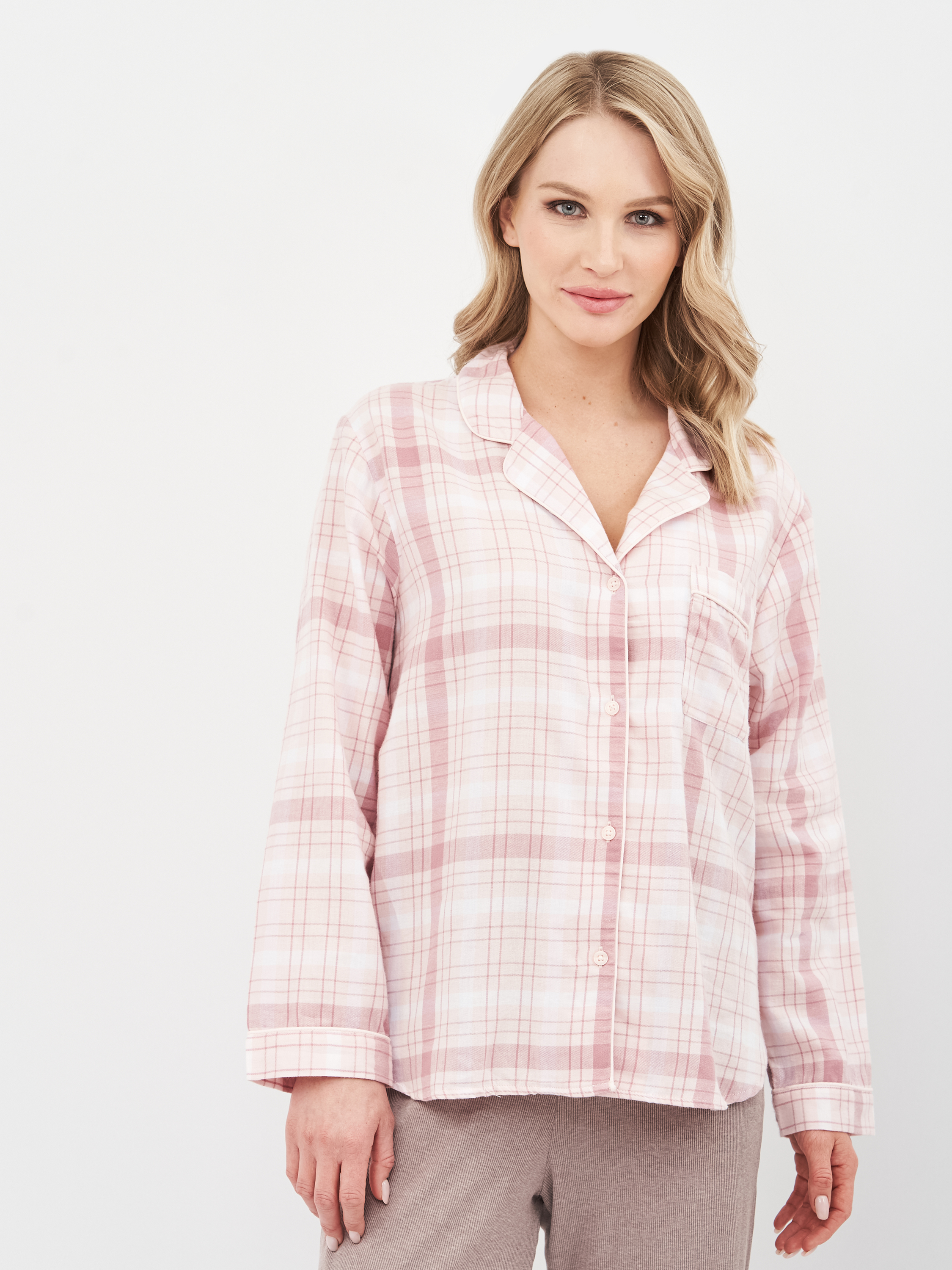 

Рубашка пижамная H&M 2503-770359012 M Светло-розовая клетка