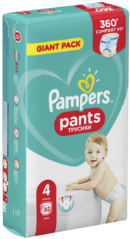 

Подгузники-трусики Pampers Pants Maxi 4 (9-15 кг), 62 шт