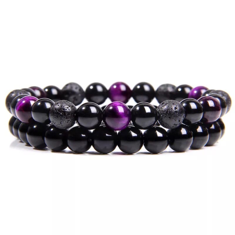

Комплект браслетов Hemst из лавового камня, тигрового глаза и агата Purple