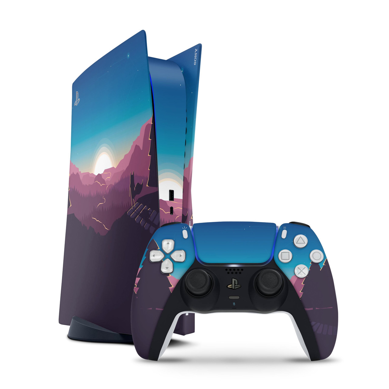 

Виниловые наклейки для Sony Ps4; PS4 Slim; PS4 Pro; PS5; PS5 Digital с крутым принтом закат солнца в горах