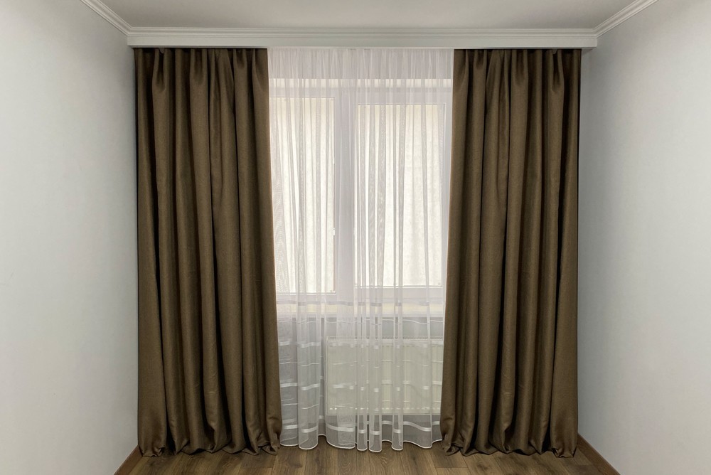 

Комплект готовых штор Блэкаут Лен 225x245 см 2 шт Коричневые (696)