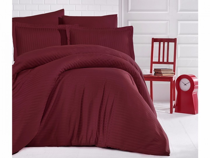

Однотонное постельное белье Сатин Страйп Clasy 200x220 Евро Бордовый Bordo (Турция)