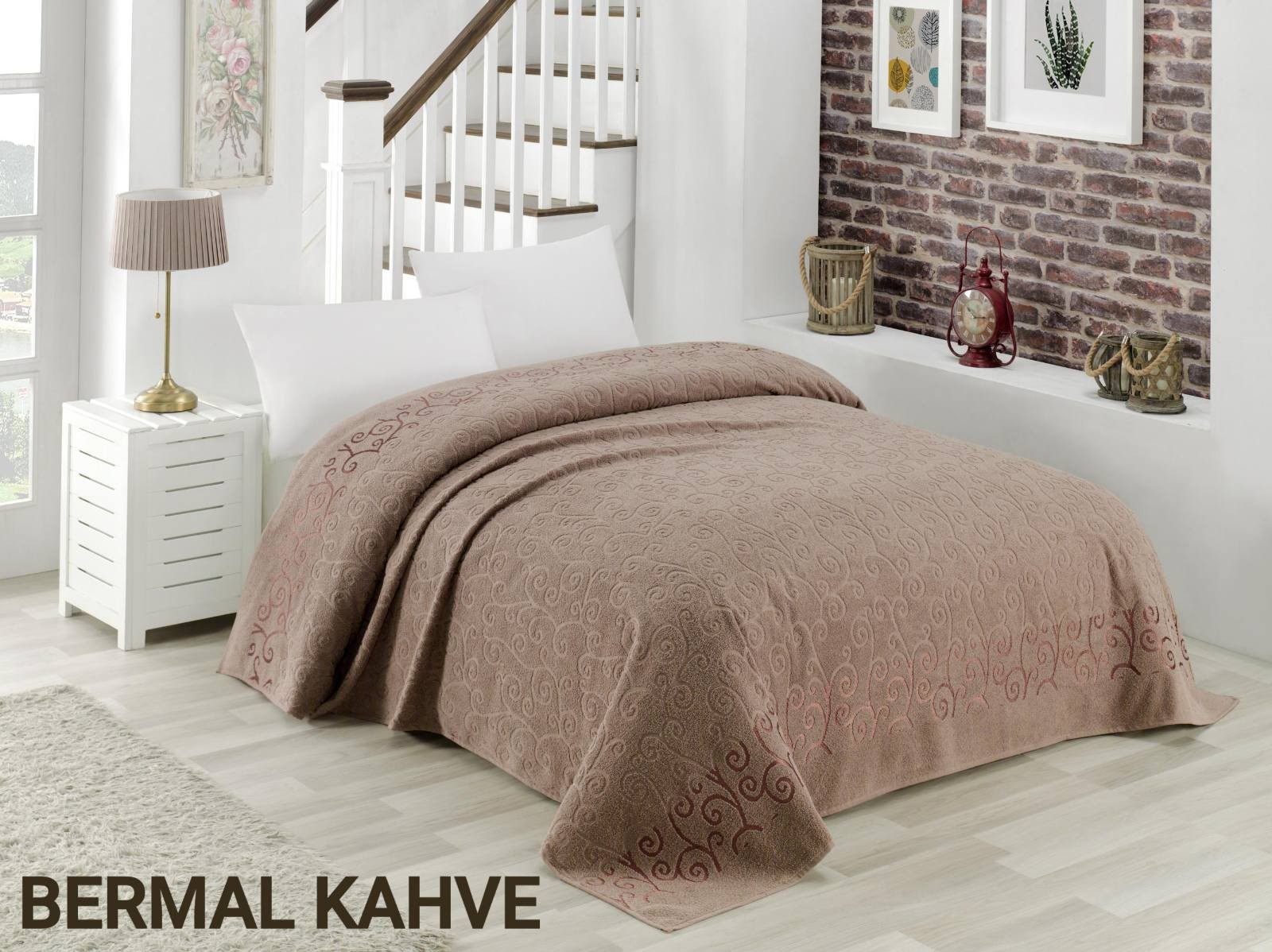 

Махровая хлопковая жаккардовая простынь Zeron 150х220 Полуторный Турция BERMAL KAHVE Коричневый