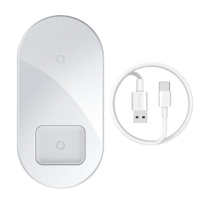 

Беспроводное ЗУ Baseus Simple 2-in-1 Wireless Charger Pro Edition White