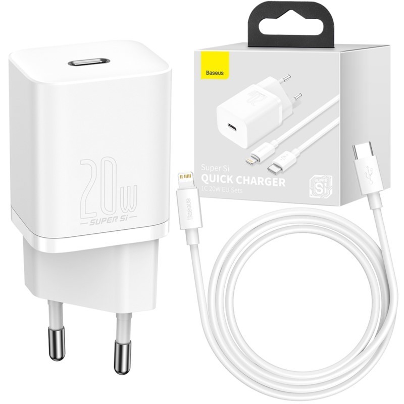 

Зарядное устройство Baseus 20W Quick Charge для iOS/Android с кабелем Lightning|Type-C 1m