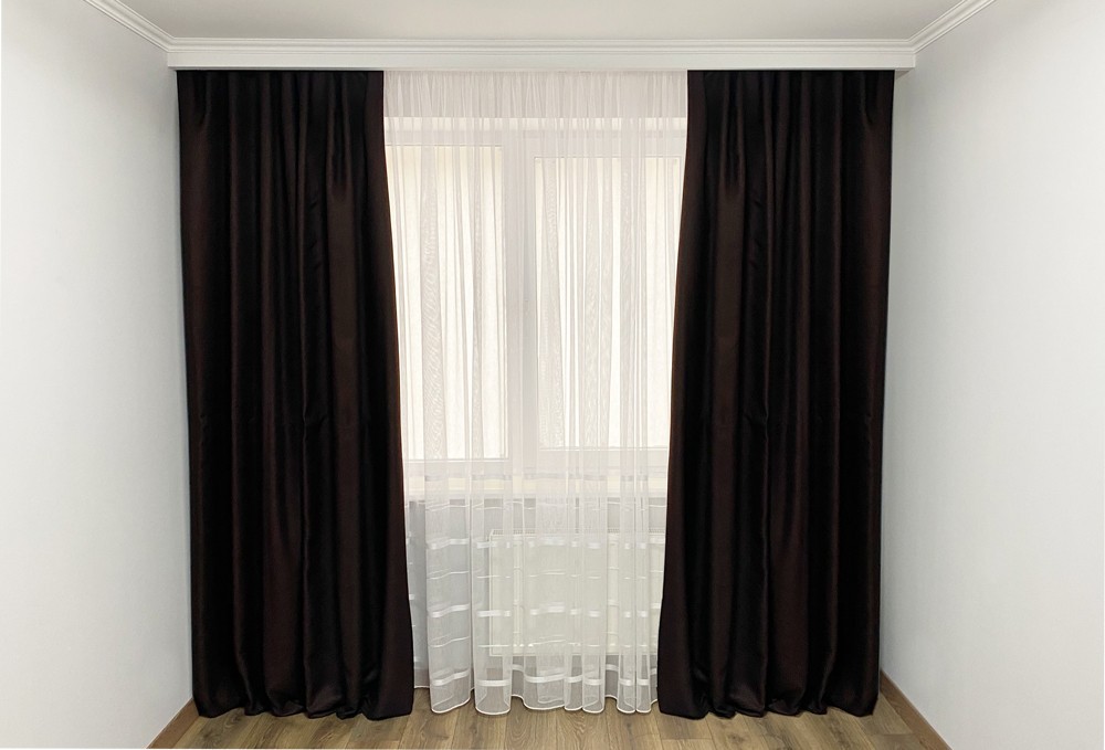

Комплект готовых штор Блэкаут Лен 225x275 см 2 шт Шоколад (673)