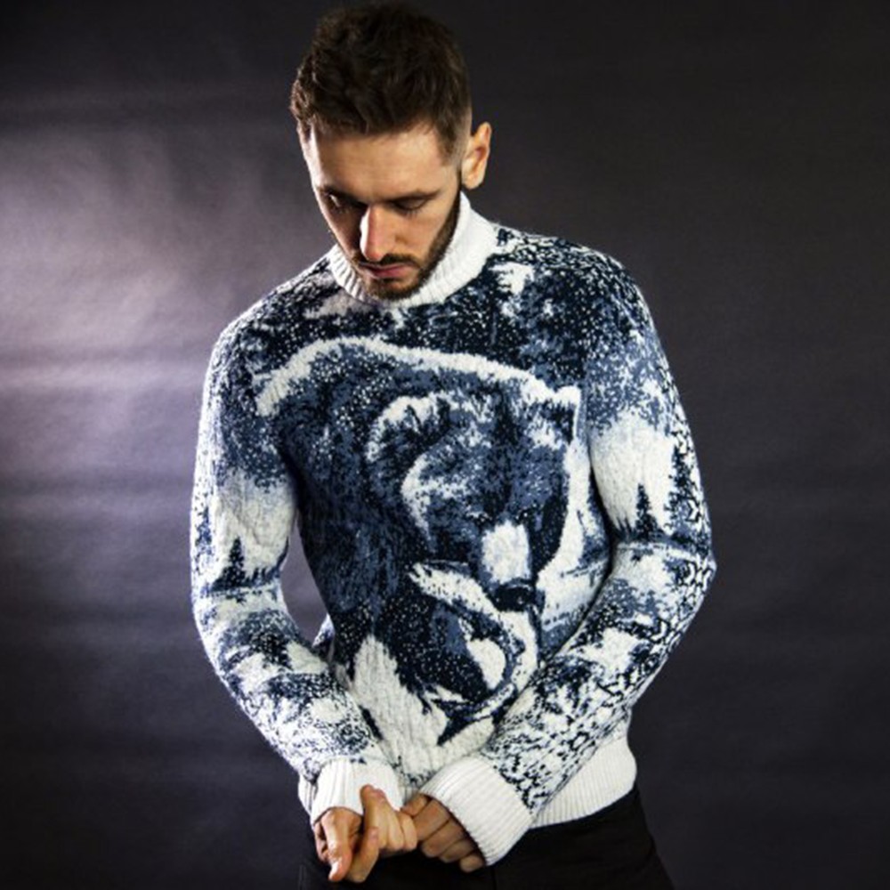 

Мужской свитер Pulltonic из шерсти Lambswool белая горловина Медведь L