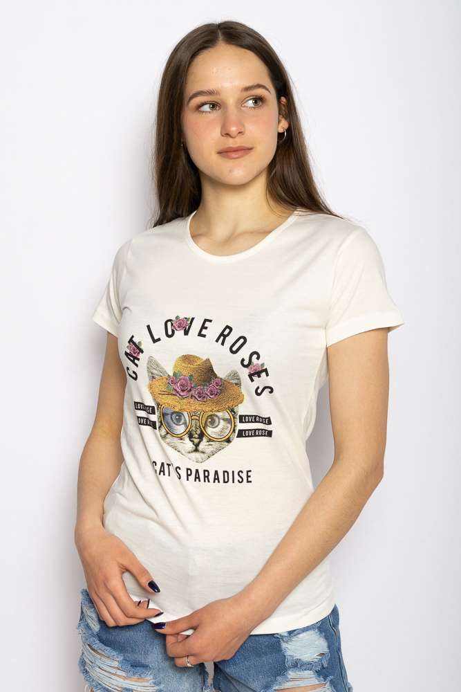 

Футболка женская Кот в шляпе Time of Style 600F011  Молочный, Футболка женская Кот в шляпе Time of Style 600F011 M Молочный