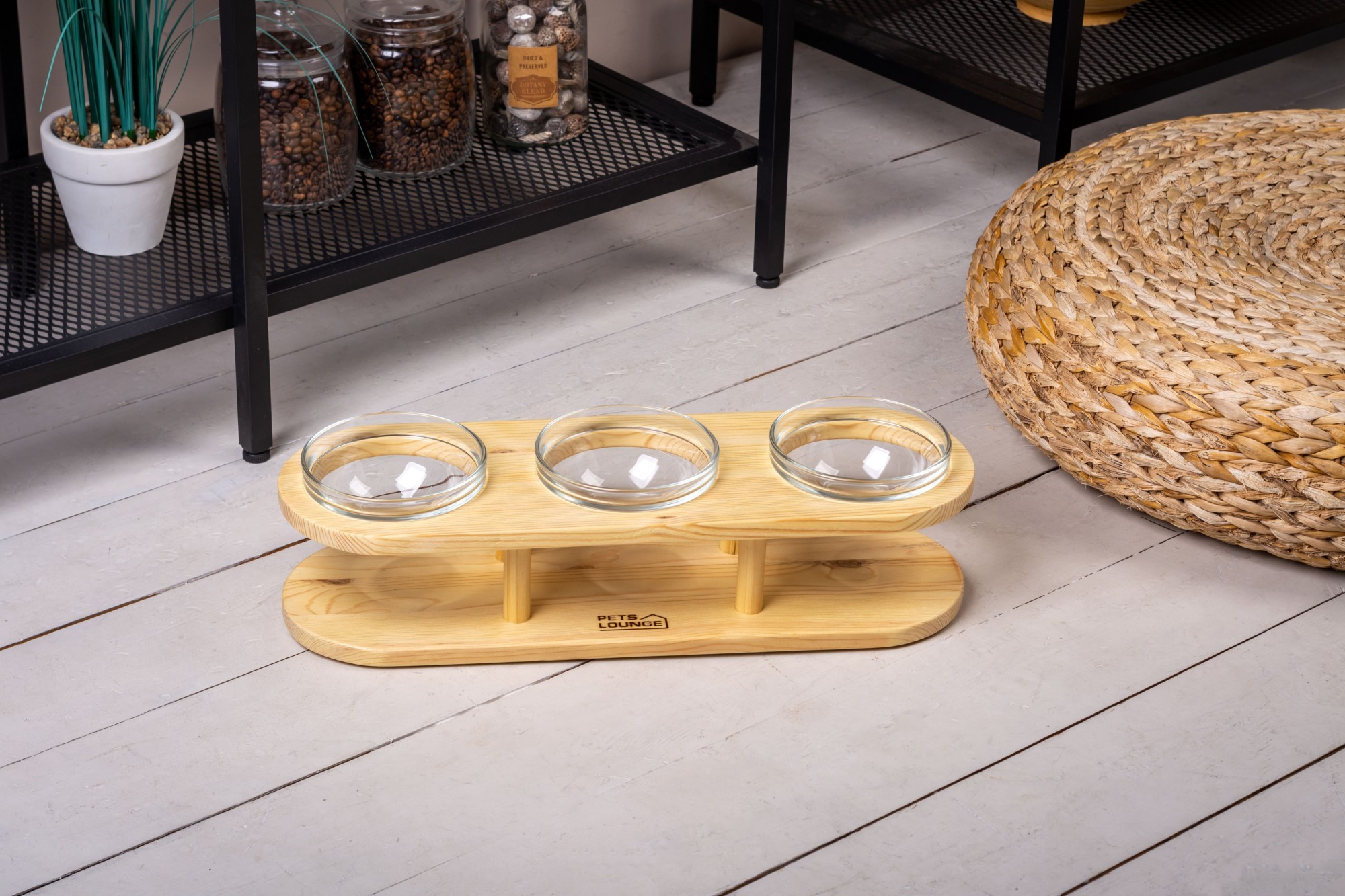

Подставка с мисками для собак и кошек Pets Lounge Bowl Glass, 3х200 мл