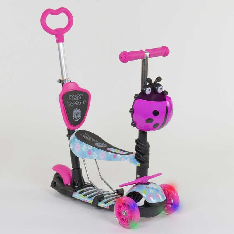 

Самокат 5в1 11210 Best Scooter, подсветка колёс. Малиновый, Цветочный принт