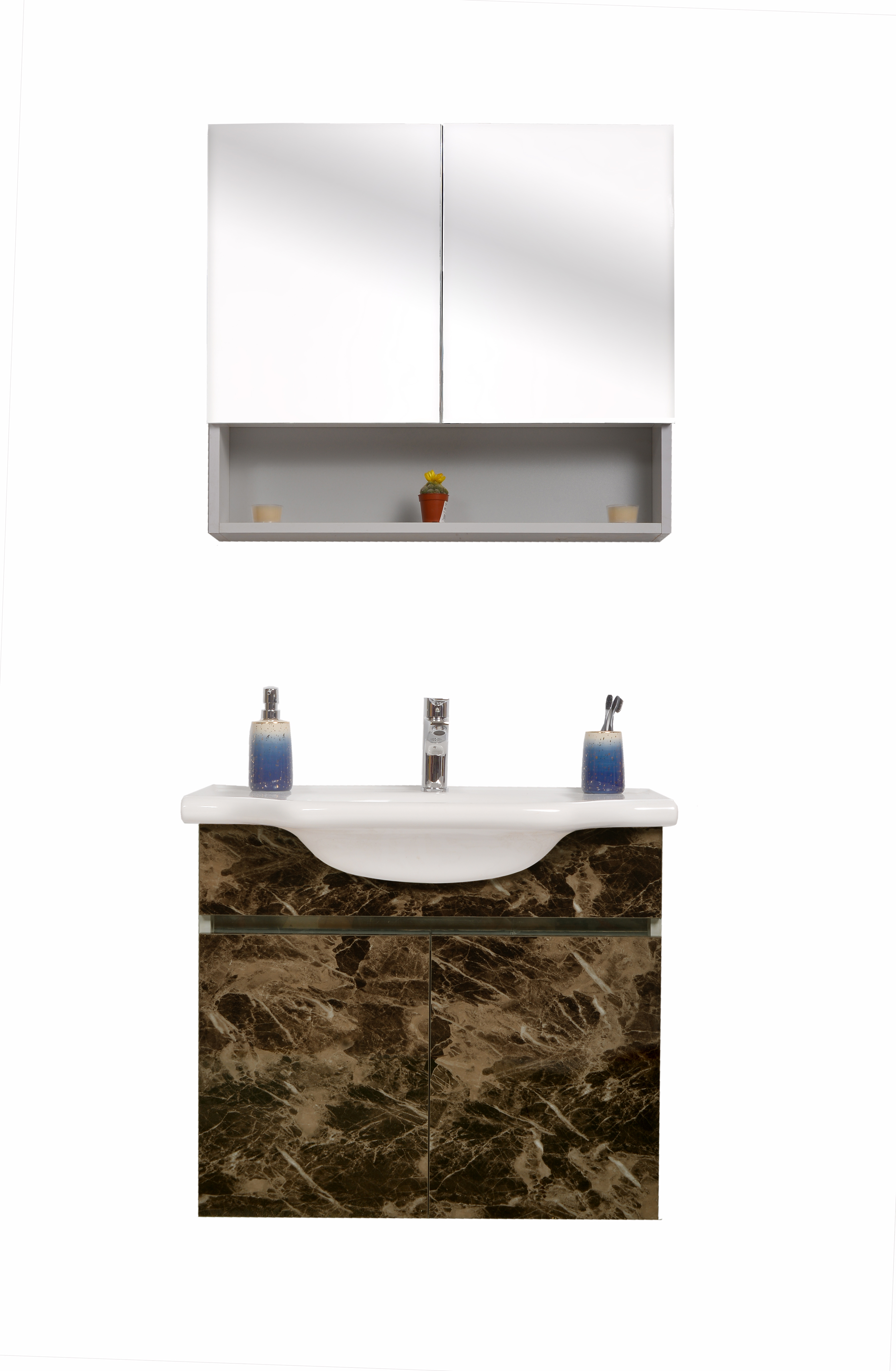 

Комплект мебели ANKA PLUS Kayra 65 с тумбой и умывальником + зеркало Emperador Brown 0765B651