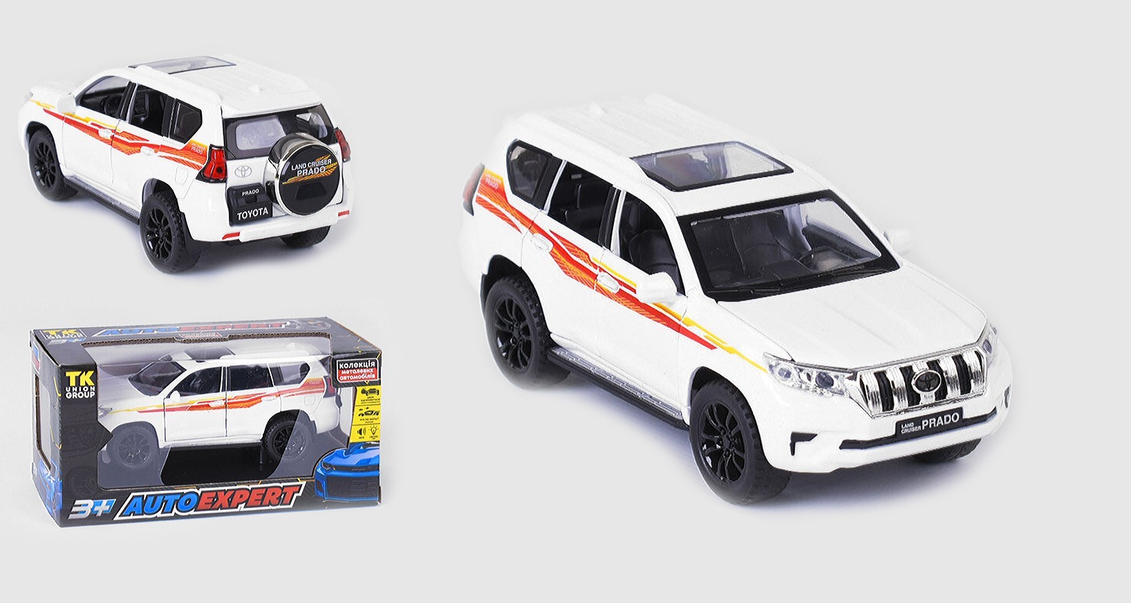 

Модель машина металлическая инерционная | все открывается, звук, свет, | 1:32 «Тoyota Land Cruiser Prado» TK Group Белая| 15х6х6см