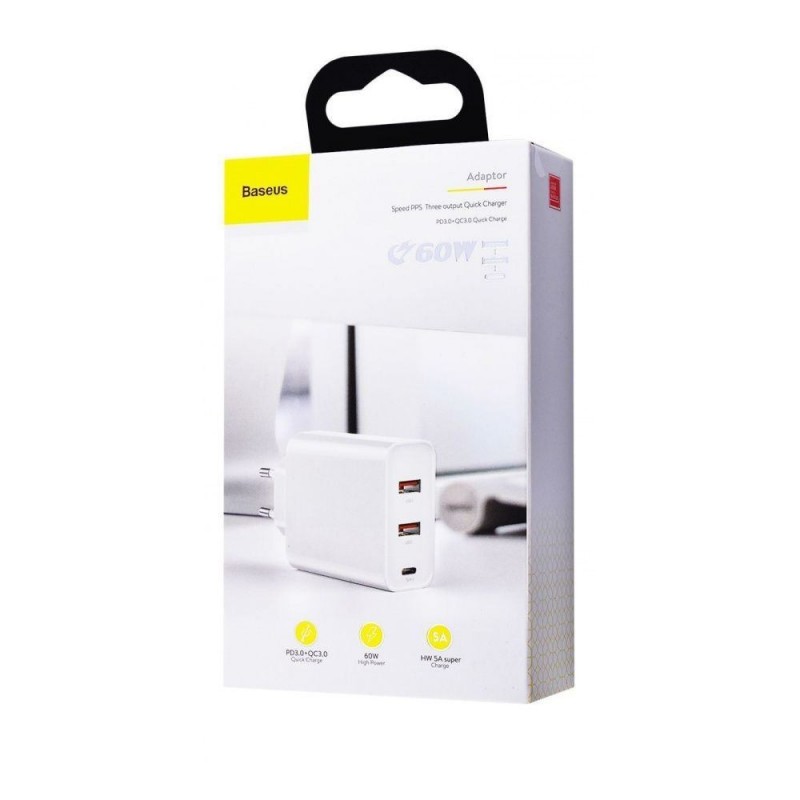 

Зарядное устройство Baseus Speed PPS Quick Charger (2USB, 1Type-C, 5A) QC3.0/PD3.0 60W White (CCFS-G02-WH)