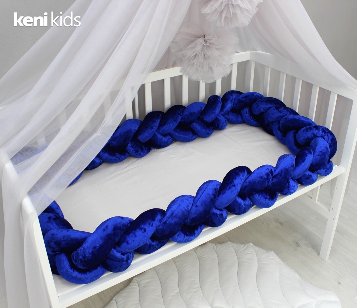 

Бортик-Косичка в детскую кроватку KENI 3-х прядная на четыре стороны, длина 360 см Синий