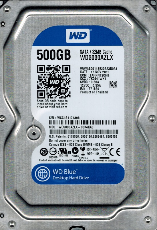 

Накопитель HDD SATA 500GB WD Blue 7200rpm 32MB (WD5000AZLX)