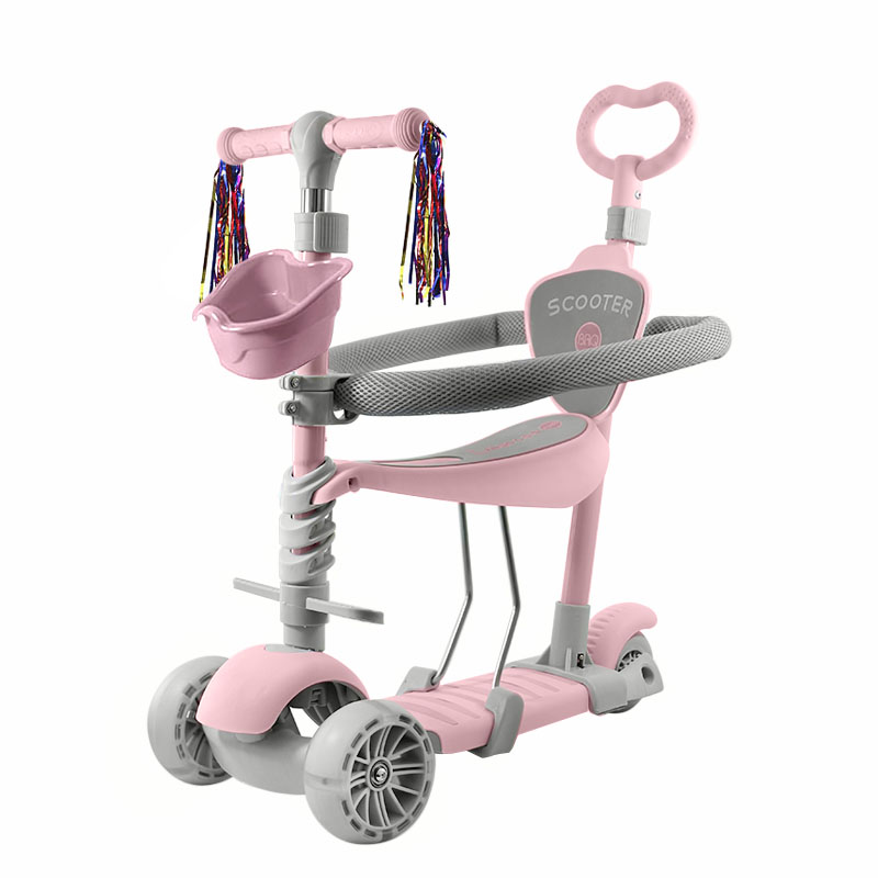

Детский самокат 3 в 1 с ограничителем и родительской ручкой Lesko BAQ-2015 Pink