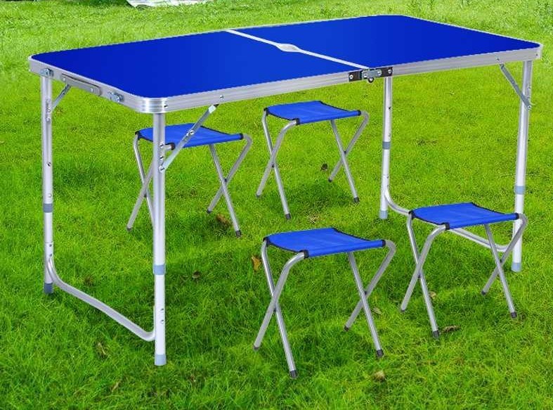 

Туристический складной стол и 4 стула Folding table Синий Комплект