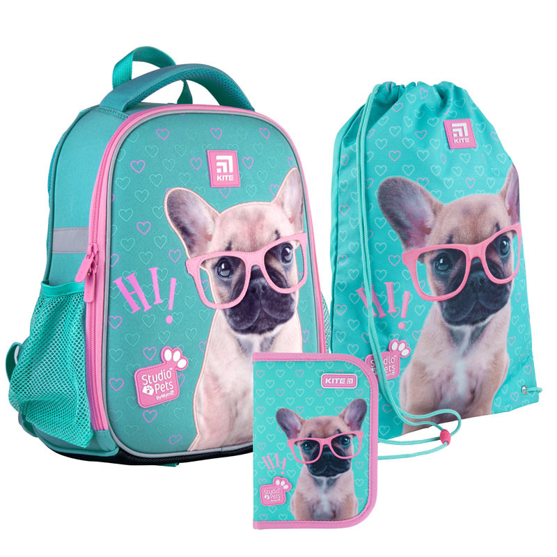 

Коллекция 2021! Набор школьный рюкзак + пенал + сумка для обуви Kite Education Studio Pets SET_SP21-555S-1