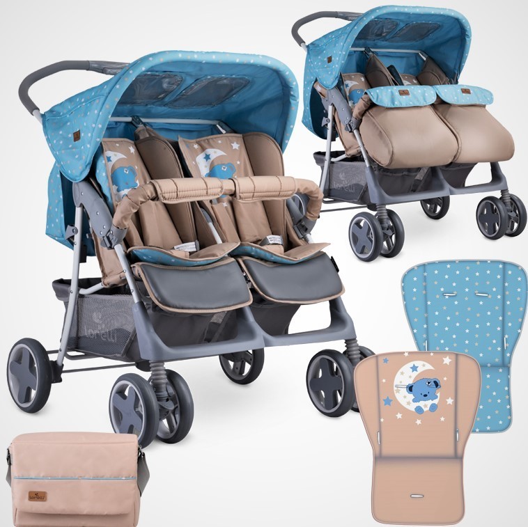 

Коляска для двійні Lorelli Twin Blue&Beige Moon Bear + Mama Bag Колір Синій, Бежевий